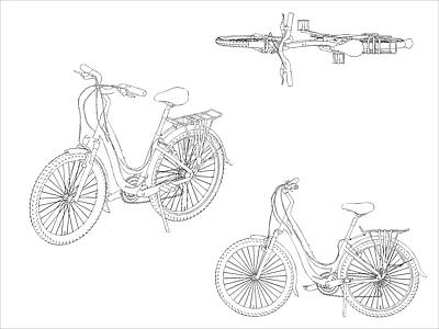 现代交通工具图库 自行车图块 施工图