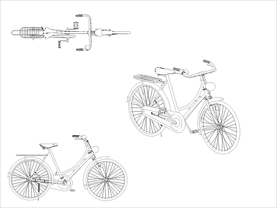 现代交通工具图库 自行车图块 施工图