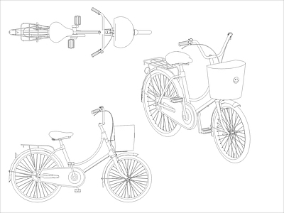 现代交通工具图库 自行车图块 施工图