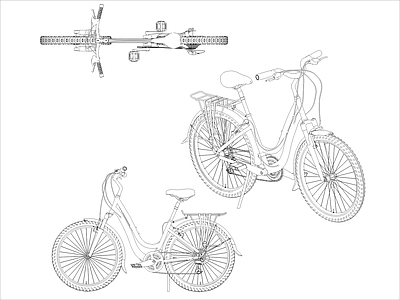 现代交通工具图库 自行车图块 施工图