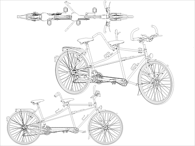 现代交通工具图库 双人自行车图块 施工图