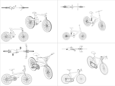 现代交通工具图库 4组自行车图块 施工图