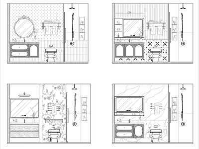 现代法式卫生间 立面图 台盆柜立面图 镜面柜 施工图