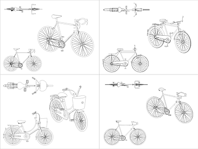 现代交通工具图库 4组自行车图块 施工图