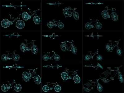 现代交通工具图库 9组自行车图块 施工图