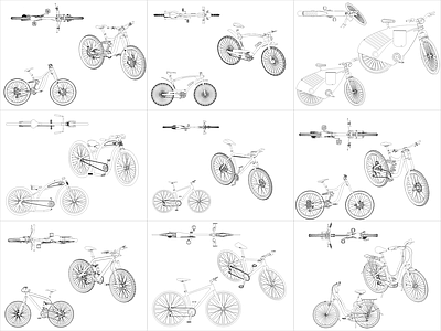 现代交通工具图库 9组自行车图块 施工图
