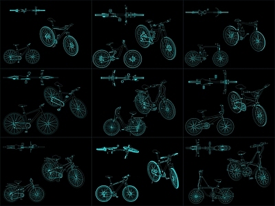 现代交通工具图库 9组自行车图块 施工图