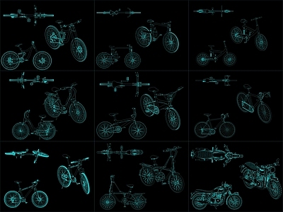 现代交通工具图库 9组自行车图块 施工图