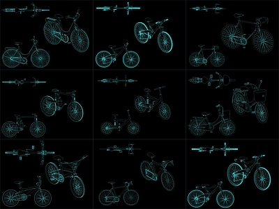 现代交通工具图库 9组自行车图块 施工图