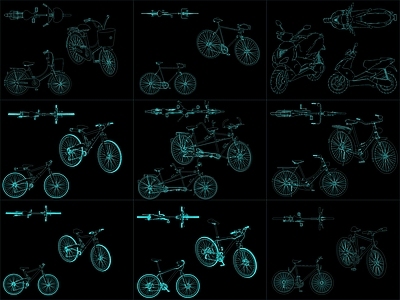 现代交通工具图库 9组自行车图块 施工图