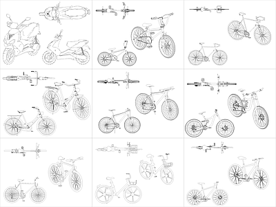 现代交通工具图库 9组自行车图块 施工图