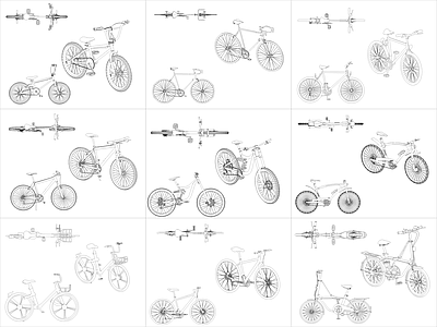 现代交通工具图库 9组自行车图块 施工图