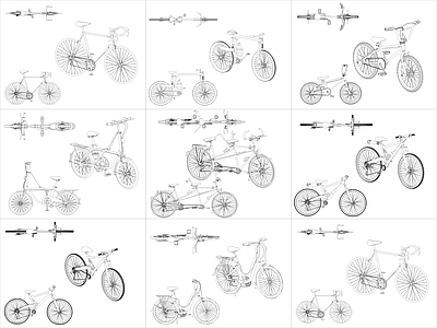 现代交通工具图库 9组自行车图块 施工图