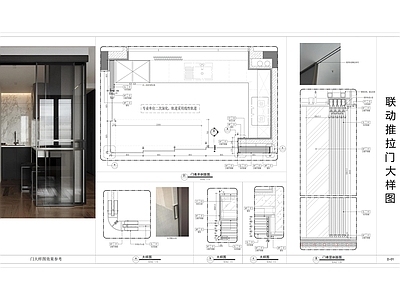 现代厨房 联动门大样图 联动推拉门 推拉门大样图 门大样图 开放式 施工图