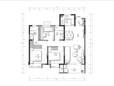 平层 90㎡户型平面 户型优化 彩平图 平层平面图 施工图