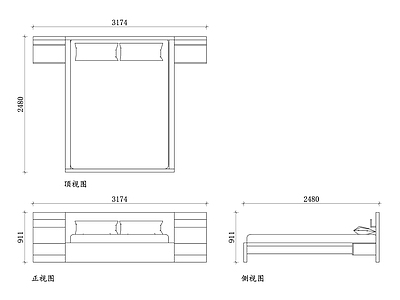 现代床 宜家马尔姆大床 宜家实木大床 宜家北欧风格大床 宜家大床 施工图