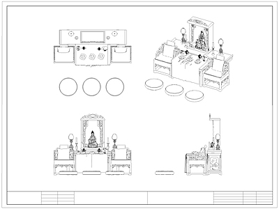 现代桌椅 供奉台 供台 佛龛 佛像 施工图