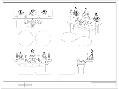 现代桌椅 供奉台 供台 佛龛 佛像 施工图