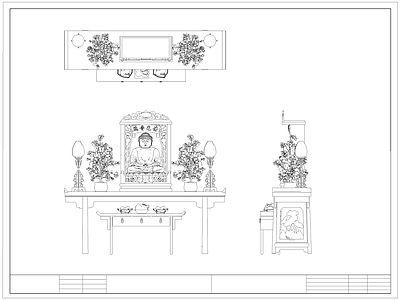现代桌椅 供奉台 供台 佛龛 佛像 施工图