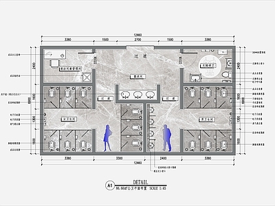 现代公共卫生间 公卫平面布置图 无障碍 商场 施工图