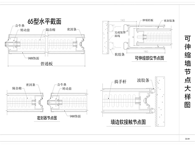 钢结构 可伸缩墙节点大样 密封器节点图 可伸缩部位节点图 墙边软接触节点图 钢结构隔墙 施工图