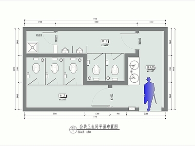 现代公共卫生间 公卫17平面图 施工图