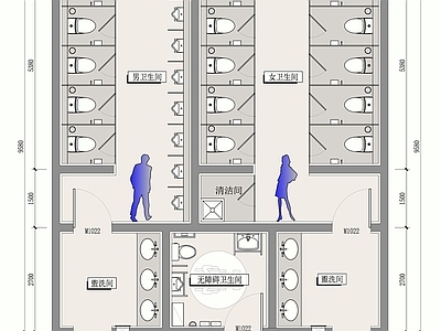现代公共卫生间 公卫20平面图 无障碍 施工图