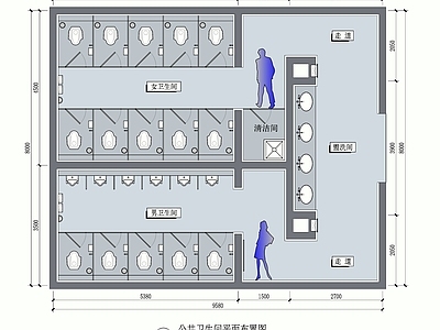 现代公共卫生间 公卫22平面图 施工图