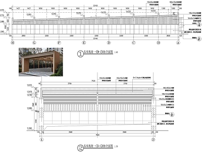 现代廊架 车库构架节点图 施工图