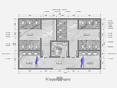 现代公共卫生间 公卫1平面布置图 商场 施工图