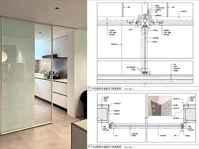 现代门节点 极简外挂推拉门 铝合金推拉 窄边框 口袋 铝合金玻璃移门 施工图