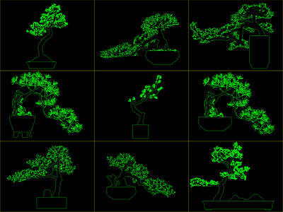 新中式树 9组造型树盆栽 施工图