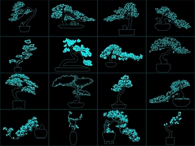 新中式树 16组造型树盆栽 施工图