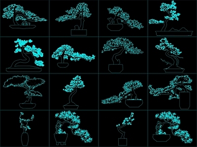 新中式树 16组造型树盆栽 施工图