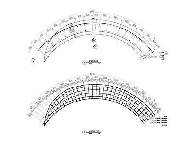 现代廊架 弧形廊架 施工图