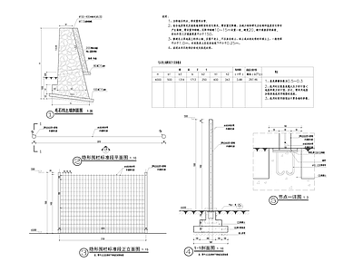 景观节点 毛石挡土墙 围栏 施工图