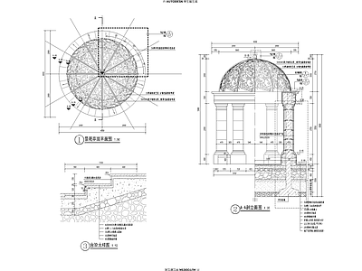 欧式亭子 圆亭 景观亭 凉亭 欧式纹亭 施工图