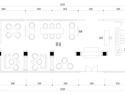 现代茶馆 茶楼 茶室 150平 平面布置图 施工图