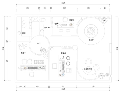 现代茶馆 茶楼 茶馆 100平 平面布置图 施工图