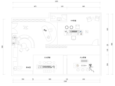 现代茶馆 茶楼 茶室 105平 平面布置图 施工图