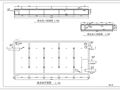 水处理 给水厂清水池 清水池平面剖面图 施工图