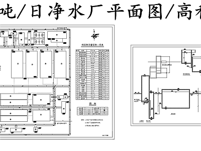 水处理 净水厂平面布置图 净水厂高程图 200吨净水厂 施工图