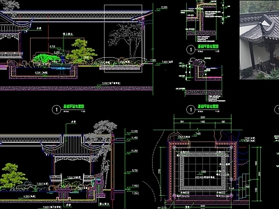 景观节点 中式亭子庭院 施工图