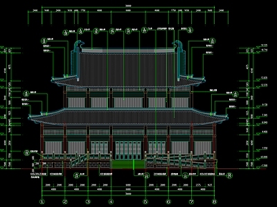 中式禅意古建 唐风古建 唐代歇山建筑 古建筑 大雄宝殿 寺庙 施工图