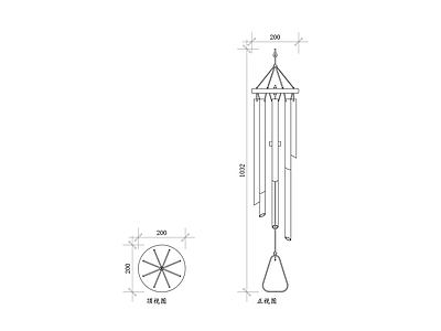 现代摆件 风铃 挂饰风铃 室内风铃 户外风铃 装饰风铃 施工图