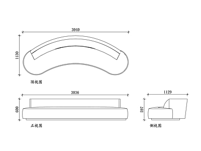 现代沙发 弧形中世纪沙发 曲线中世纪沙发 圆弧中世纪沙发 流线型中世纪沙发 中世纪弧线沙发 施工图