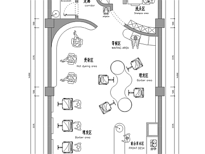 现代理发店 理发店平面图 小店面理发店 施工图