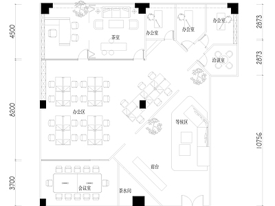 现代整体办公空间 办公室设计 办公空间设计 240平 平面布置图 施工图