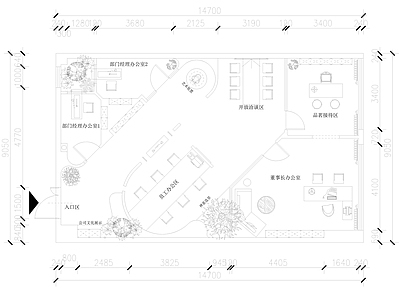 现代整体办公空间 办公室设计 办公空间 130平 平面布置图 施工图