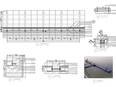 景观节点 水上塑料浮筒 浮桥标段木龙骨 浮桥 码头平台钓鱼浮桥 施工图